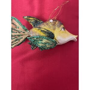 Christmas Ornament Bejeweled Gold Fish Koi Holiday  5"